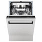 ZLINE Autograph Edition 18 in. Tallac Series 3rd Rack Dishwasher with Auto Door Open Drying, 51dBa, Satin Stainless Steel Panel with Matte Black Handle (DWVZ-SN-18-MB) front, door half open.
