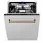 ZLINE Autograph Edition 24 in. Tallac Series 3rd Rack Dishwasher with Auto Door Open Drying, 51dBa, Satin Stainless Steel Panel with Champagne Bronze Handle (DWVZ-SN-24-CB)