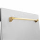 ZLINE Autograph Edition 24 in. Tallac Series 3rd Rack Dishwasher with Auto Door Open Drying, 51dBa, Satin Stainless Steel Panel with Polished Gold Handle (DWVZ-SN-24-G)