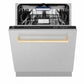 ZLINE Autograph Edition 24 in. Tallac Series 3rd Rack Dishwasher with Auto Door Open Drying, 51dBa, Satin Stainless Steel Panel with Polished Gold Handle (DWVZ-SN-24-G)
