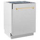 ZLINE Autograph Edition 24 in. Tallac Series 3rd Rack Dishwasher with Auto Door Open Drying, 51dBa, Satin Stainless Steel Panel with Polished Gold Handle (DWVZ-SN-24-G)