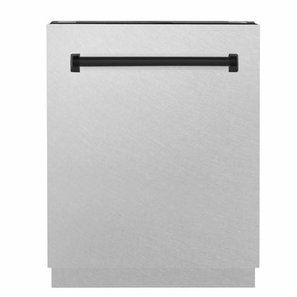 ZLINE Autograph Edition 24 in. Tallac Series 3rd Rack Dishwasher with Auto Door Open Drying, 51dBa, Satin Stainless Steel Panel with Matte Black Handle (DWVZ-SN-24-MB)