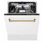 ZLINE Autograph Edition 24 in. Tallac Series 3rd Rack Dishwasher with Auto Door Open Drying, 51dBa, White Matte Panel with Champagne Bronze Handle (DWVZ-WM-24-CB)