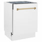 ZLINE Autograph Edition 24 in. Tallac Series 3rd Rack Dishwasher with Auto Door Open Drying, 51dBa, White Matte Panel with Champagne Bronze Handle (DWVZ-WM-24-CB)