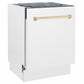 ZLINE Autograph Edition 24 in. Tallac Series 3rd Rack Dishwasher with Auto Door Open Drying, 51dBa, White Matte Panel with Polished Gold Handle (DWVZ-WM-24-G)