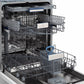 ZLINE Autograph Edition 24 in. Tallac Series 3rd Rack Dishwasher with Auto Door Open Drying, 51dBa, Black Stainless Steel Panel with Polished Gold Handle (DWVZ-BS-24-G) side, open, with dish racks extended.