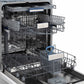ZLINE Autograph Edition 24 in. Tallac Series 3rd Rack Dishwasher with Auto Door Open Drying, 51dBa, Panel Ready with Champagne Bronze Handle (DWVZ-24-CB) side, open, with dish racks extended.