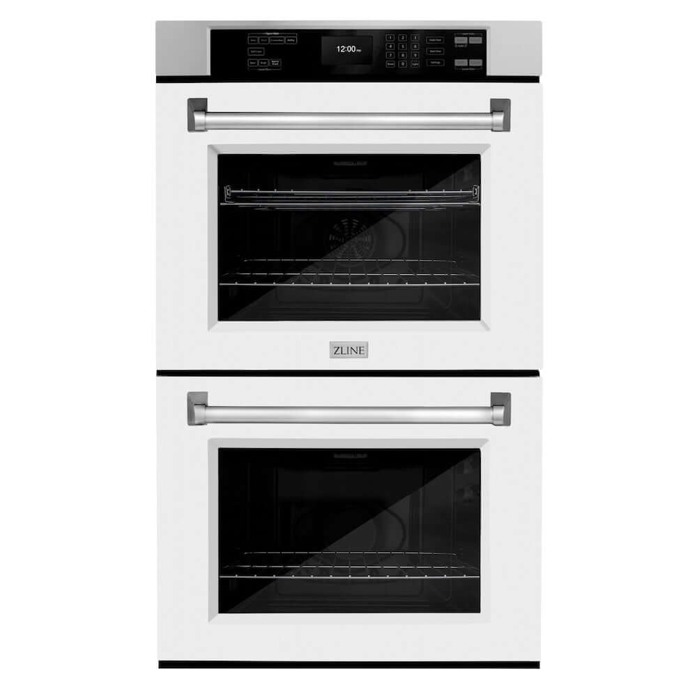 ZLINE 30 in. Professional True Convection Double Wall Oven with Air Fry and Self Clean in Stainless Steel with White Matte Doors (WAD-WM-30) main image.