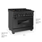 ZLINE 36 in. 4.6 cu. ft. Legacy Dual Fuel Range with Gas Cooktop and Electric Convection Oven in Black Stainless Steel with 6 Brass Burners (RAB-BR-36) dimensional diagram.