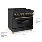 ZLINE Autograph Edition 36 in. 4.6 cu. ft. Legacy Dual Fuel Range with 6 Burner Gas Cooktop and Electric Convection Oven in Black Stainless Steel and Champagne Bronze Accents (RABZ-36-CB) dimensional diagram.