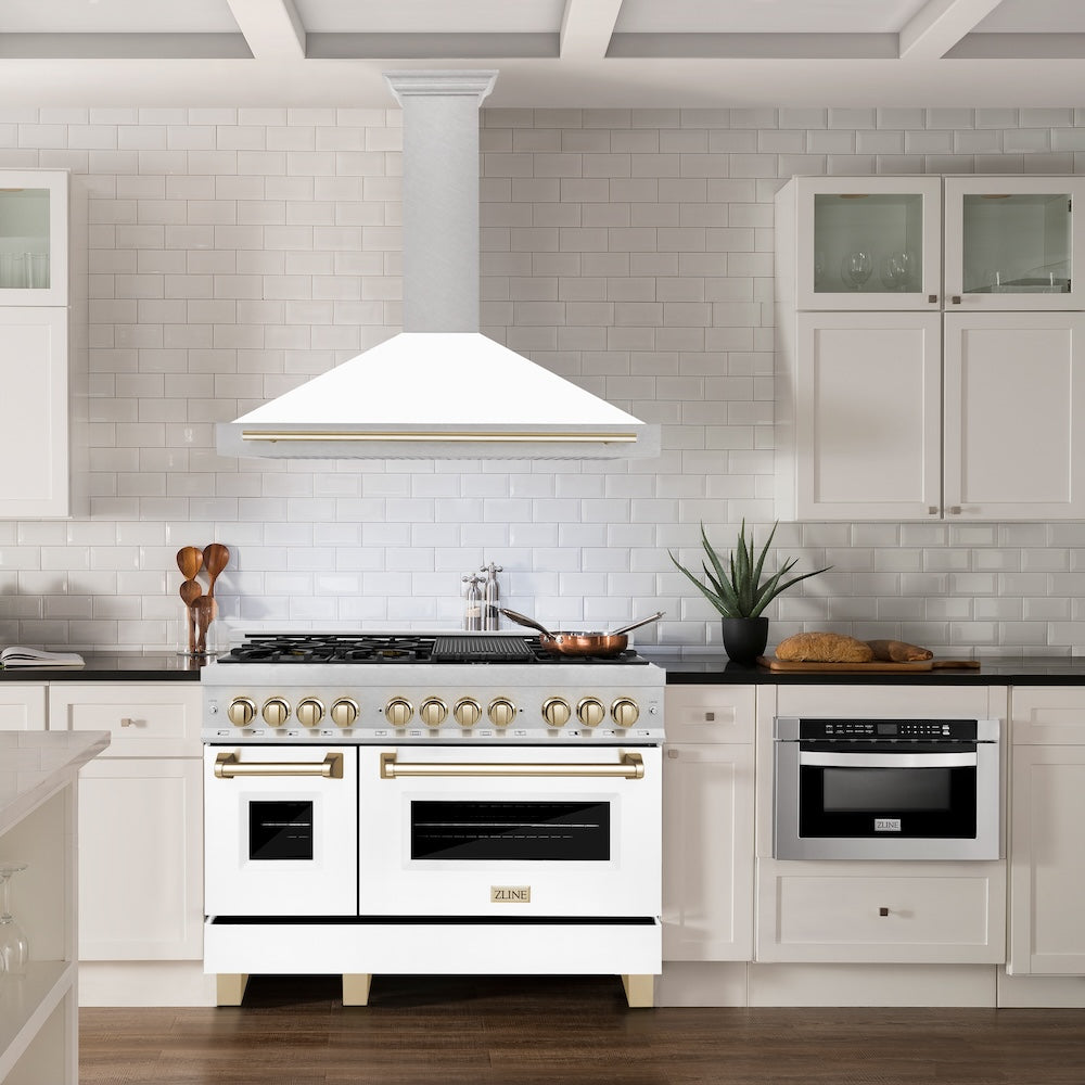 ZLINE Autograph Edition 48 in. Convertible Satin Stainless Steel Wall Mount Range Hood with White Matte Shell with Accent Handle (KB4SNZ-WM48)