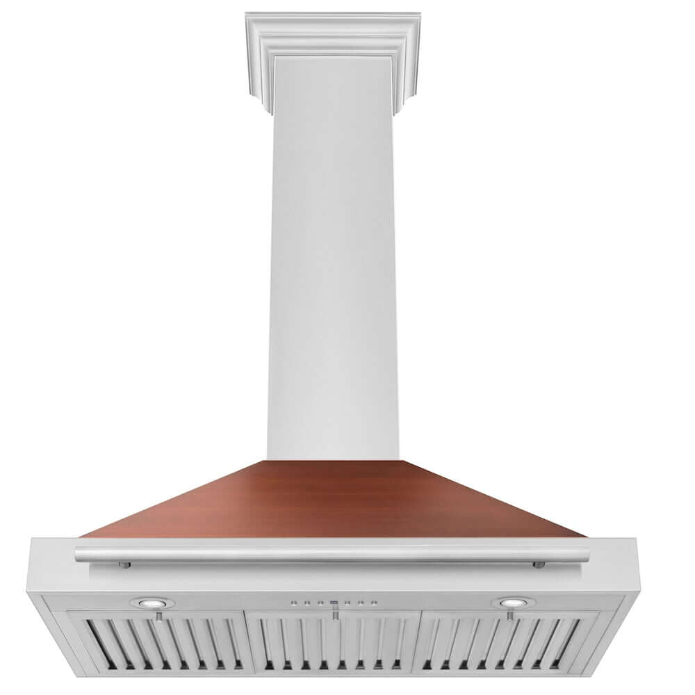ZLINE Convertible Stainless Steel Range Hood with Copper Shell and Stainless Steel Handle with Size Options (KB4STX-C) front, under.