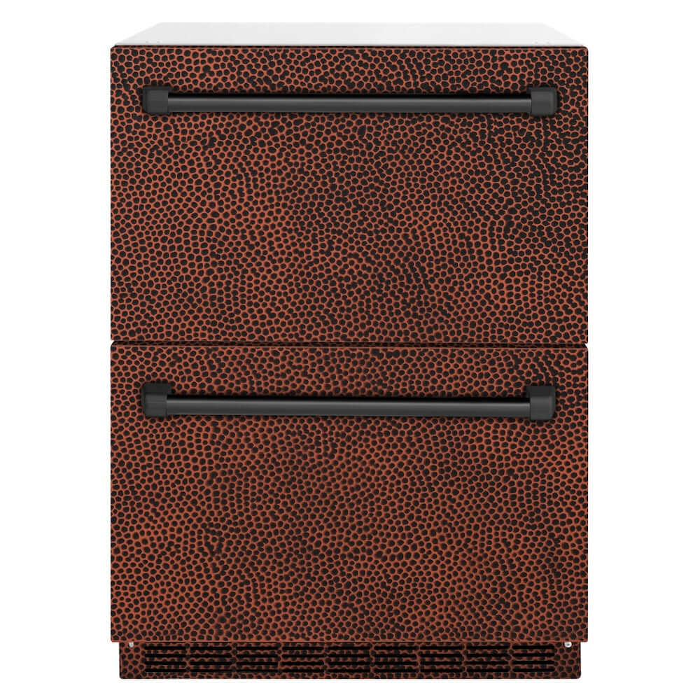 ZLINE 24 in. Touchstone 168 Can Outdoor-Rated Dual Refrigerator Drawer with Hand Hammered Copper Doors (RDSO-HH-24) main image.