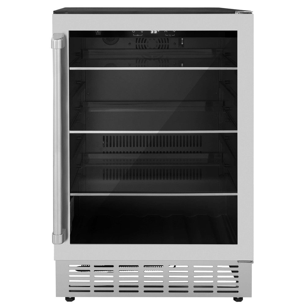 ZLINE 24 in. Monument 154 Can Beverage Fridge in Stainless Steel (RBV-US-24) front, closed.