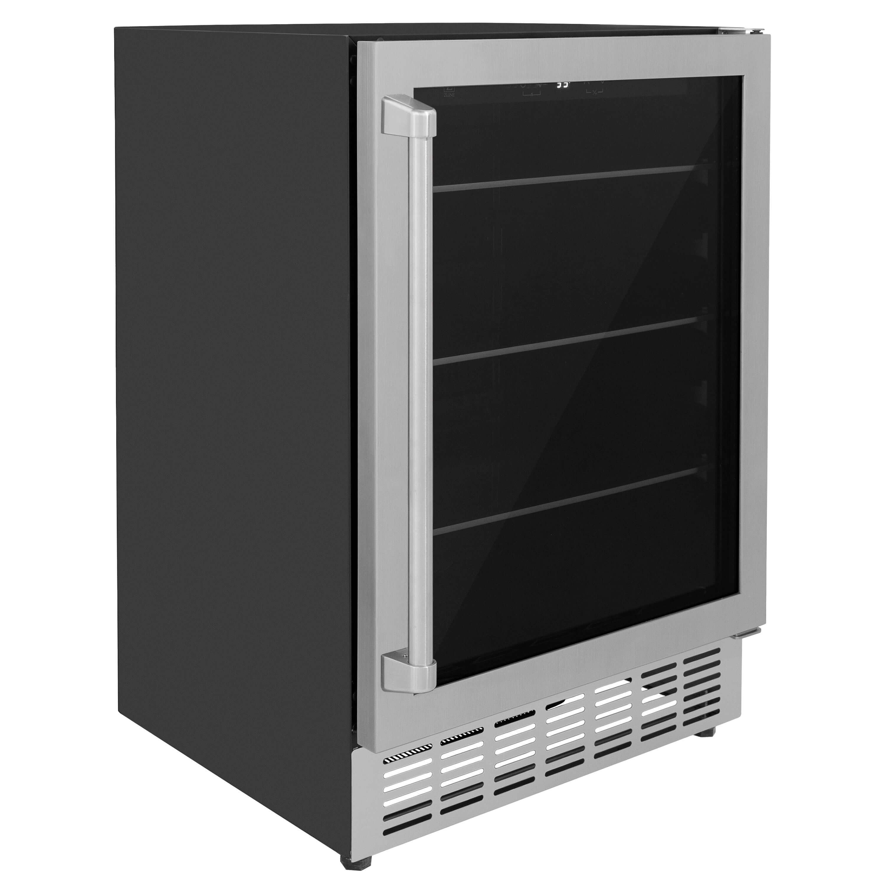 ZLINE 24 in. Monument 154 Can Beverage Fridge in Stainless Steel (RBV-US-24) side, closed.