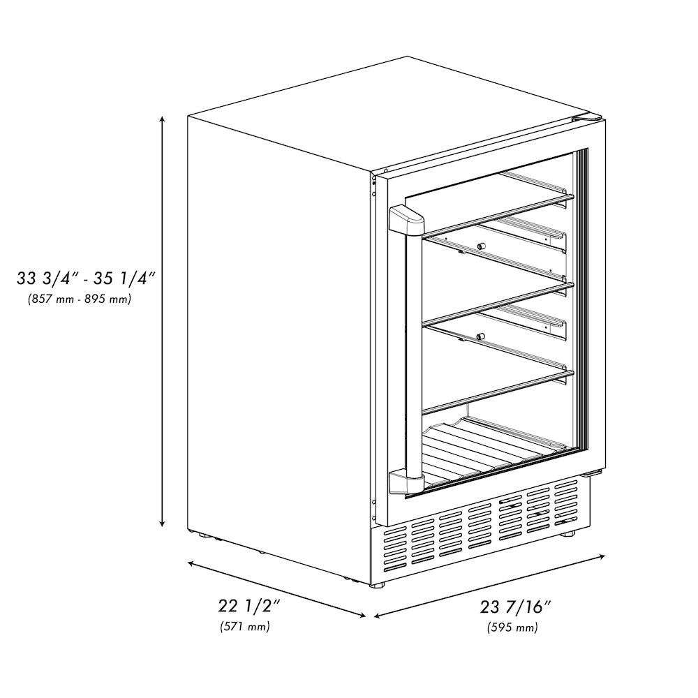 ZLINE 24 in. Monument 154 Can Beverage Fridge in Stainless Steel (RBV-US-24) dimensional diagram with measurements.