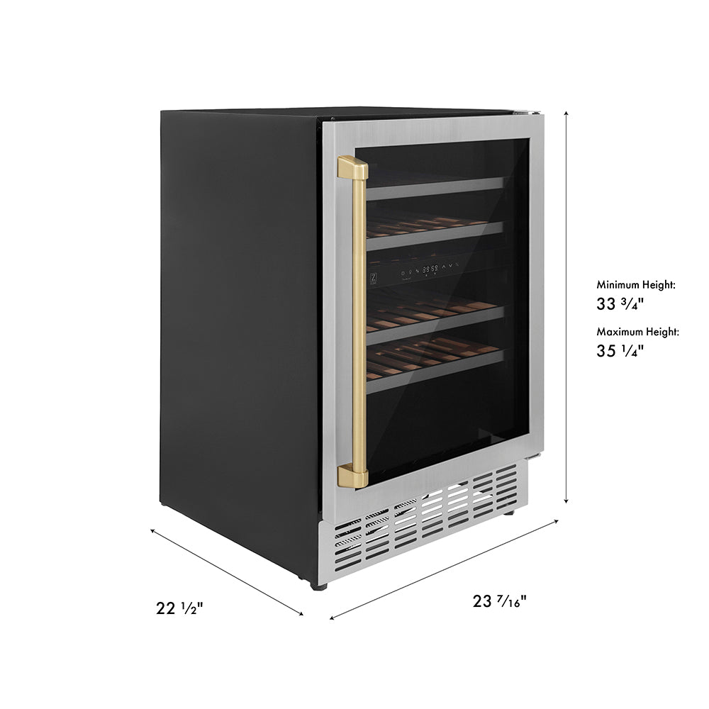 ZLINE Autograph Edition 24 in. Monument Dual Zone 44 Bottle Wine Cooler in Stainless Steel with Champagne Bronze Accents (RWVZ-UD-24-CB)
