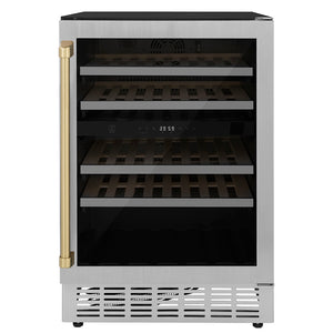 ZLINE Autograph Edition 24 in. Monument Dual Zone 44 Bottle Wine Cooler in Stainless Steel with Champagne Bronze Accents (RWVZ-UD-24-CB) main image.
