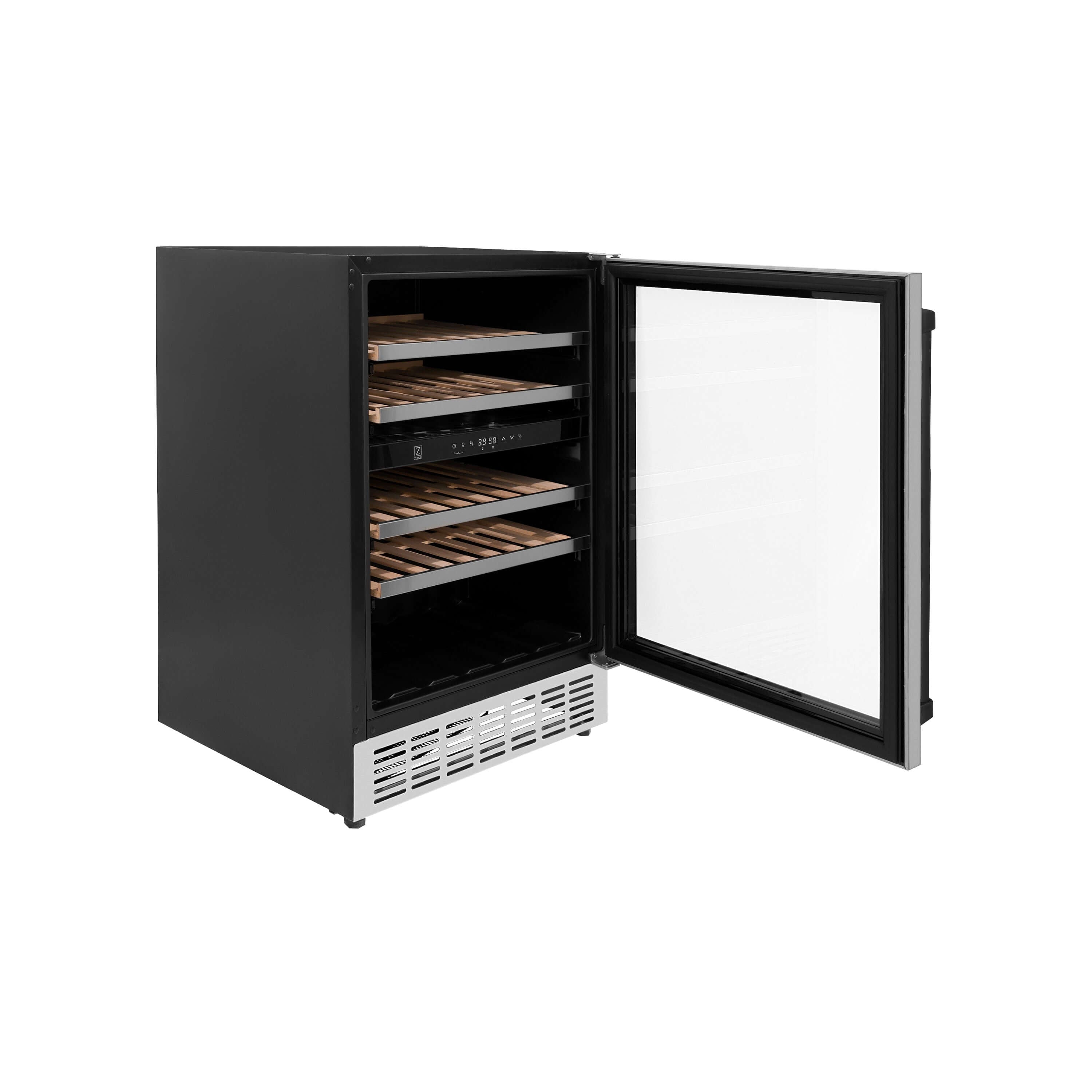 ZLINE 24 in. Monument Autograph Edition Dual Zone 44-Bottle Wine Cooler in Stainless Steel with Matte Black Accents (RWVZ-UD-24-MB)