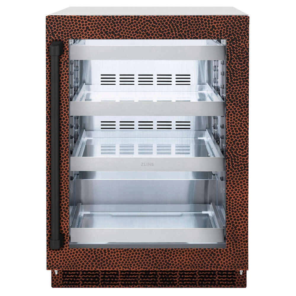 ZLINE 24 in. Touchstone 151 Can Beverage Fridge With Hand Hammered Copper Glass Door (RBSO-HH-24)