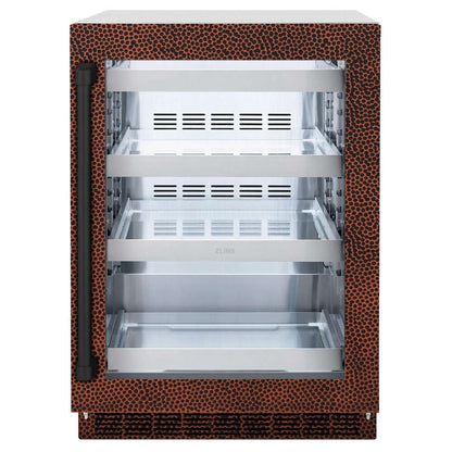 ZLINE 24 in. Touchstone 151 Can Beverage Fridge With Hand Hammered Copper Glass Door (RBSO-HH-24)