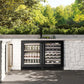 ZLINE 24 in. Touchstone 151 Can Beverage Fridge With Black Stainless Steel Glass Door (RBSO-BS-24) front, in an outdoor patio area with a matching wine cooler against a stone wall and greenery.