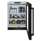 ZLINE 24 in. Touchstone 151 Can Beverage Fridge With Black Stainless Steel Glass Door (RBSO-BS-24) front, open.