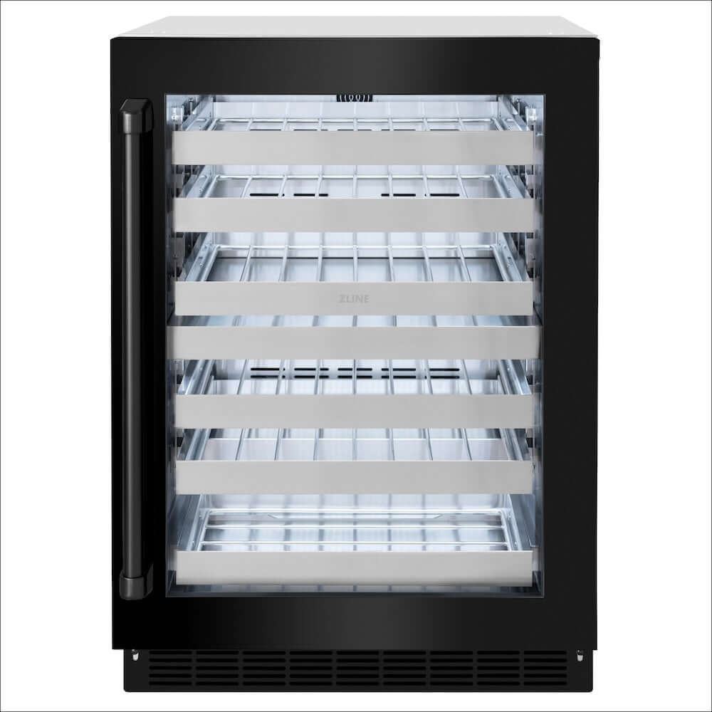ZLINE 24 in. Touchstone Dual Zone 44 Bottle Wine Cooler With Black Stainless Steel Glass Door (RWDO-BS-24) front, closed.