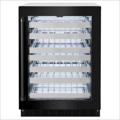 ZLINE 24 in. Touchstone Dual Zone 44 Bottle Wine Cooler With Black Stainless Steel Glass Door (RWDO-BS-24) front, closed.