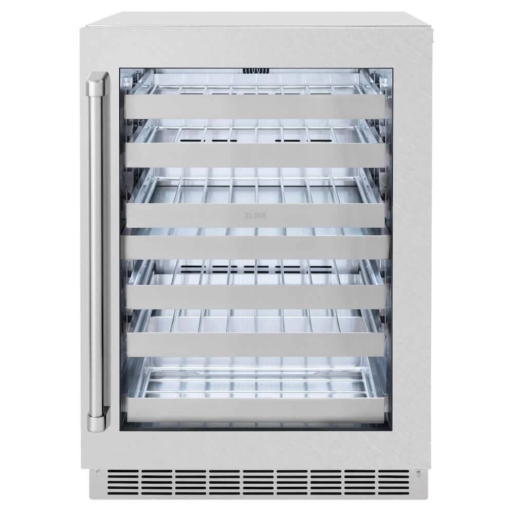 ZLINE 24 in. Touchstone Dual Zone 44 Bottle Wine Cooler With DuraSnow® Stainless Steel Glass Door (RWDO-SN-24) front, closed.