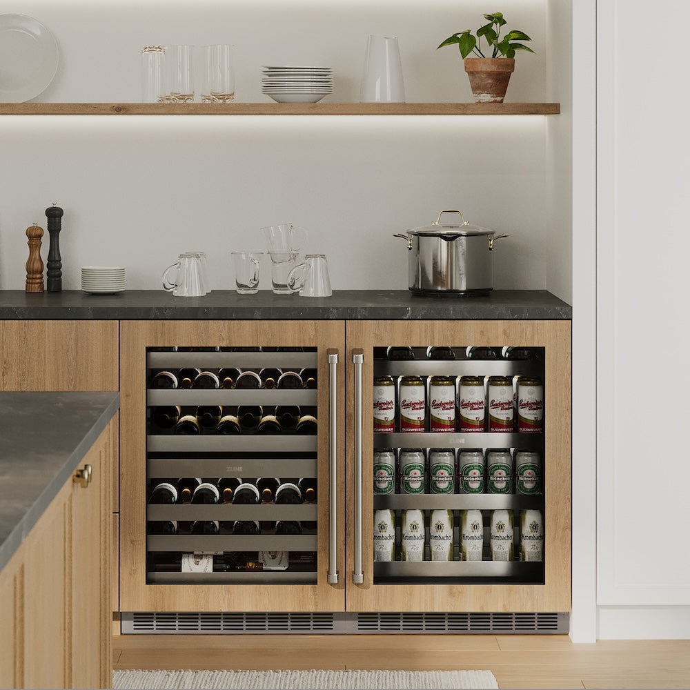 ZLINE 24 in. Touchstone 151 Can Beverage Fridge with Panel Ready Glass Door, Open Box-Good Condition