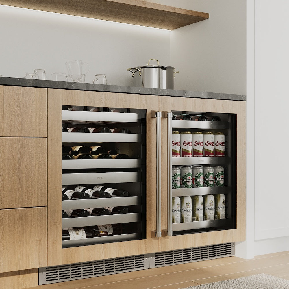 ZLINE 24 in. Touchstone 151 Can Beverage Fridge with Panel Ready Glass Door, Open Box-Good Condition