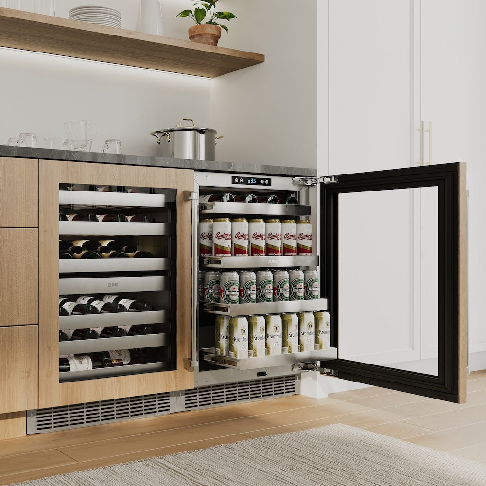 ZLINE 24 in. Touchstone 151 Can Beverage Fridge with Panel Ready Glass Door, Open Box-Good Condition