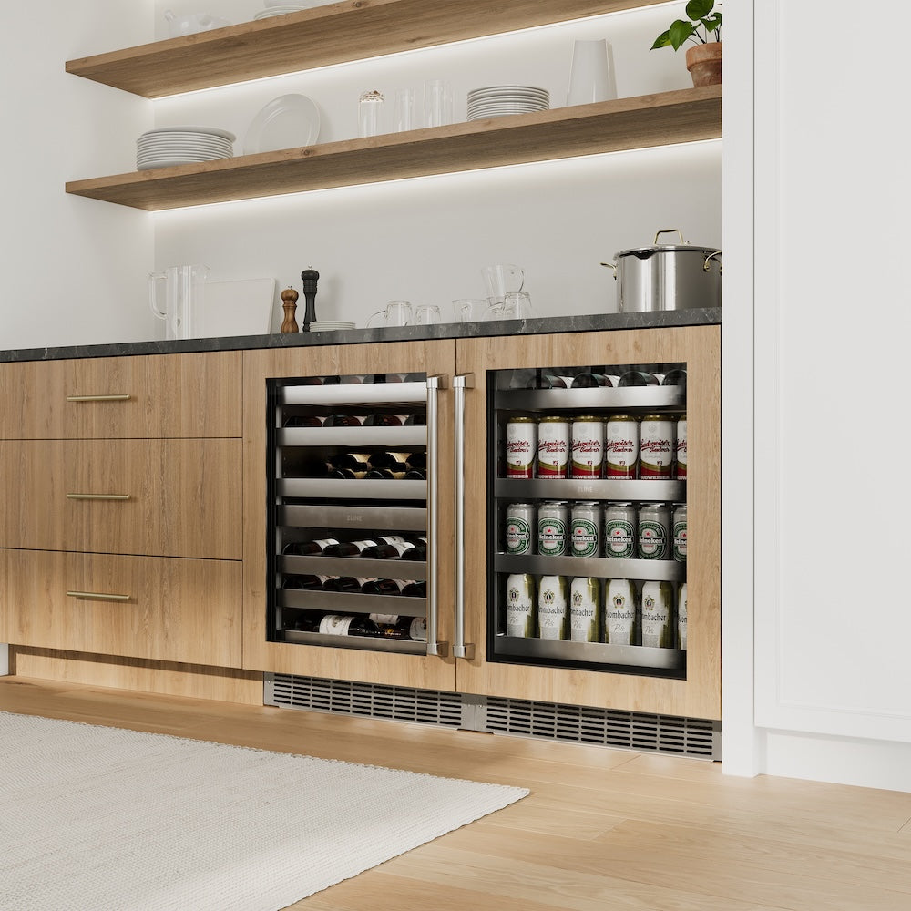 ZLINE 24 in. Touchstone 151 Can Beverage Fridge with Panel Ready Glass Door, Open Box-Good Condition