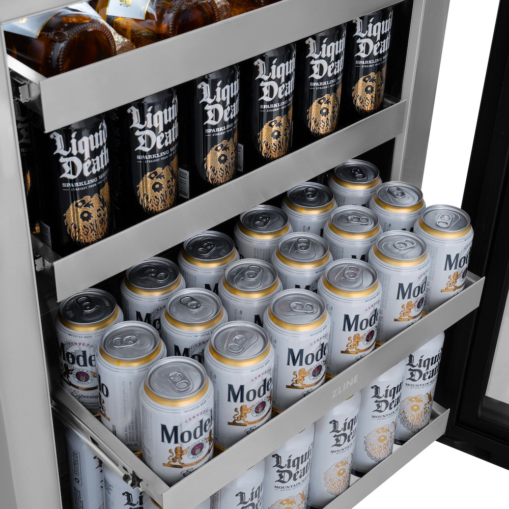 ZLINE 24 in. Touchstone 151 Can Beverage Fridge with Satin Stainless Steel Glass Door (RBSO-SN-24)