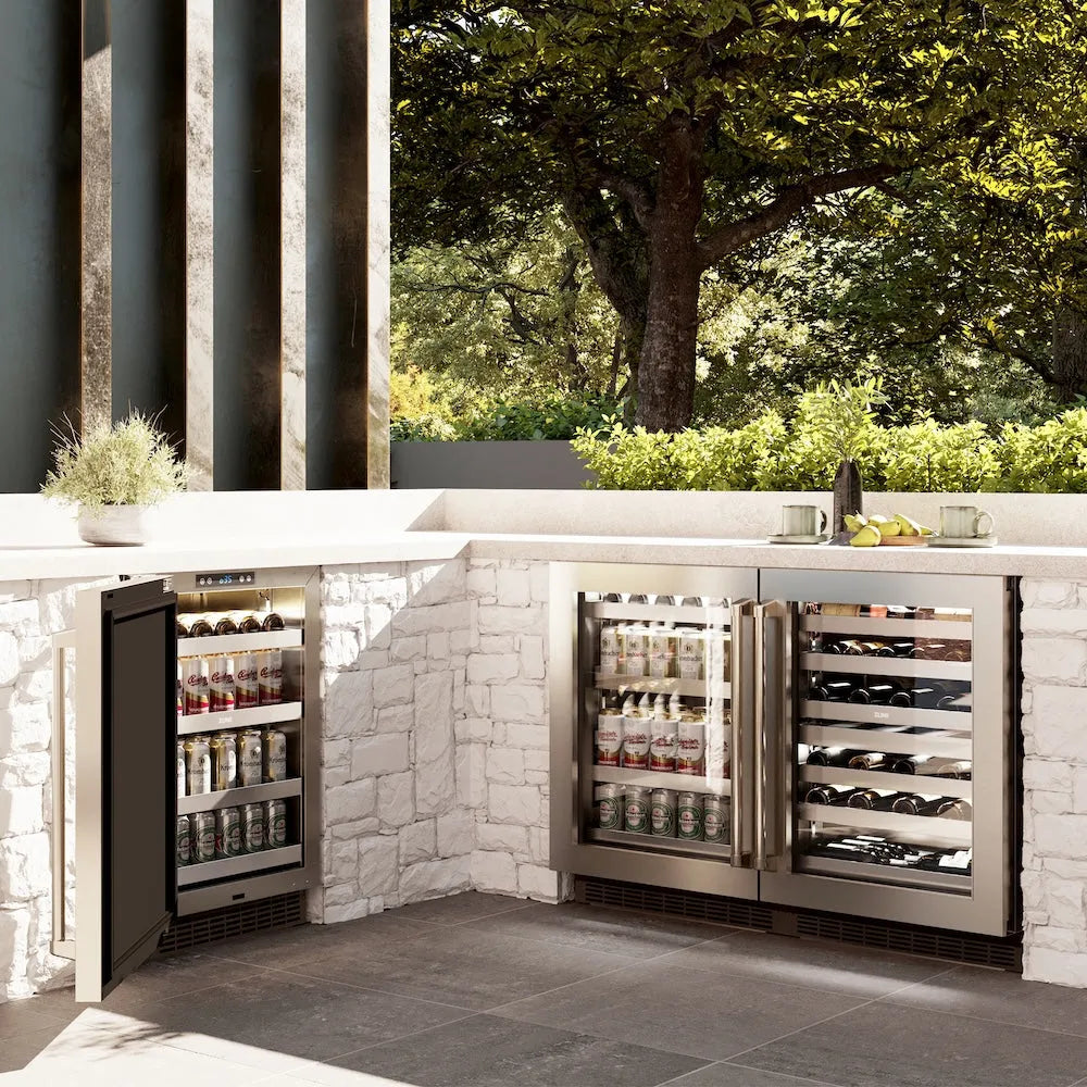 ZLINE 24 in. Touchstone 151 Can Beverage Fridge with Stainless Steel Glass Door, Open Box-Good Condition