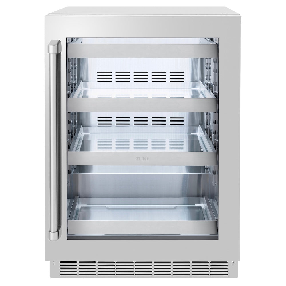 ZLINE 24 in. Touchstone 151 Can Beverage Fridge with Stainless Steel Glass Door, Open Box-Good Condition