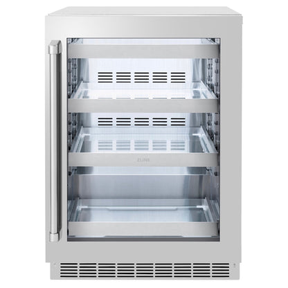 ZLINE 24 in. Touchstone 151 Can Beverage Fridge with Stainless Steel Glass Door, Open Box-Great Condition