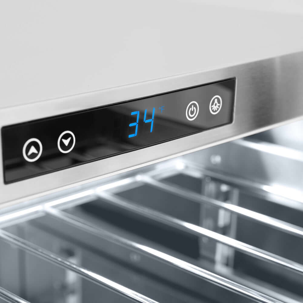 ZLINE 24 in. Touchstone 151 Can Beverage Fridge With Solid Stainless Steel Door (RBSO-ST-24) touchscreen display close up