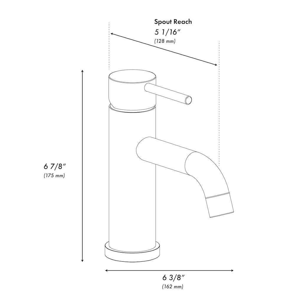 ZLINE Palisades Elegant Single Handle Bath Faucet in Brushed Nickel (RBCN1-BF-BN) dimensional diagram.