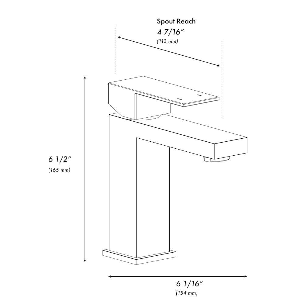 ZLINE Palisades Modern Single Handle Bath Faucet in Brushed Nickel (RBCN2-BF-BN) dimensional diagram.