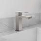 ZLINE Palisades Modern Single Handle Bath Faucet in Brushed Nickel (RBCN2-BF-BN) on a white countertop with a light gray tiled wall background