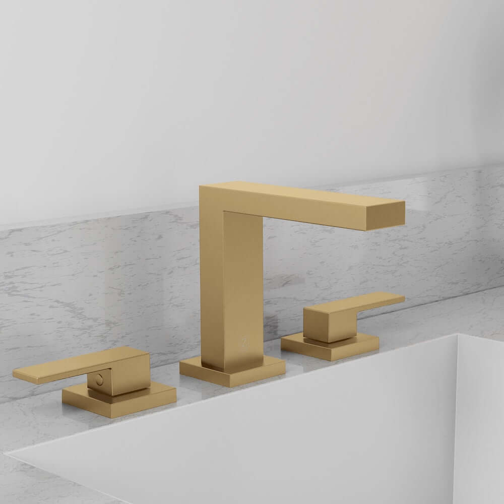 ZLINE Palisades Modern Widespread Bath Faucet in Champagne Bronze (RBCN3-BF-CB) on a bathroom sink with a neutral background