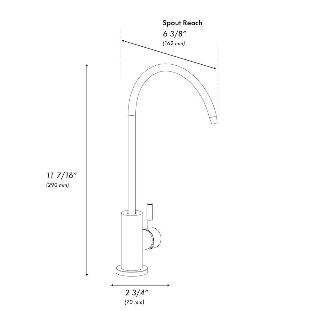ZLINE Palisades Single Handle Drink Faucet in Champagne Bronze (RBCN1-FBV-CB) dimensional diagram.