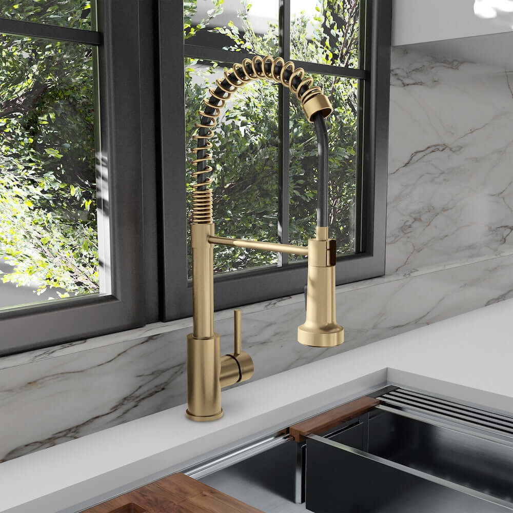 ZLINE Palisades Pull Down Spring Spray Wand Kitchen Faucet in Champagne Bronze (RBCN2-KF-CB)