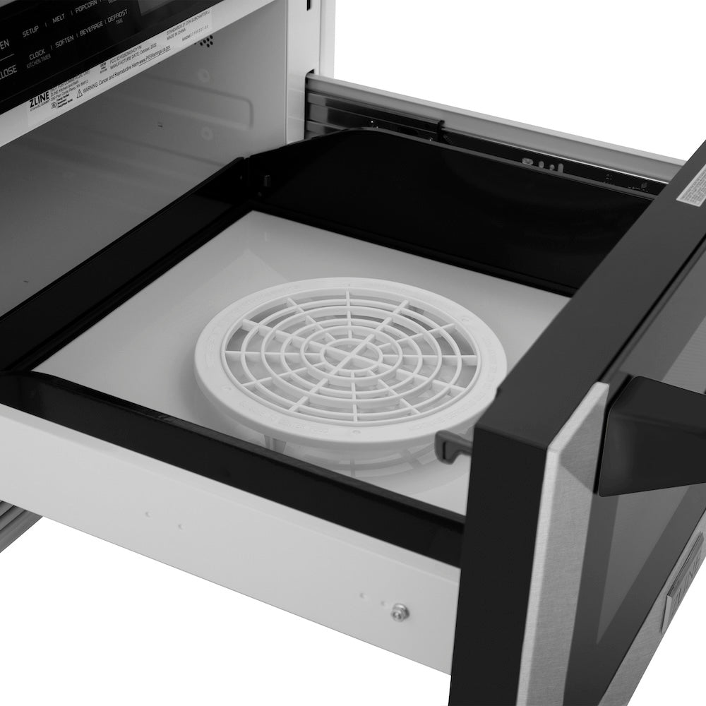 ZLINE Autograph Edition 24 in. 1.2 cu. ft. Built-in Microwave Drawer with a Traditional Handle in Satin Stainless Steel and Matte Black Accents (MWDZ-1-SS-H-MB)