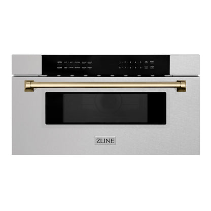 ZLINE Autograph Edition 30 in. 1.2 cu. ft. Built-In Microwave Drawer in Satin Stainless Steel with Champagne Bronze Accents (MWDZ-30-SS-CB)