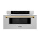 ZLINE Autograph Edition 30 in. 1.2 cu. ft. Built-In Microwave Drawer in Satin Stainless Steel with Polished Gold Accents (MWDZ-30-SS-G)