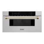ZLINE Autograph Edition 30 in. 1.2 cu. ft. Built-In Microwave Drawer in Satin Stainless Steel with Polished Gold Accents (MWDZ-30-SS-G)