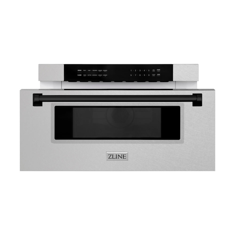 ZLINE Autograph Edition 30 in. 1.2 cu. ft. Built-In Microwave Drawer in Satin Stainless Steel with Matte Black Accents (MWDZ-30-SS-MB)